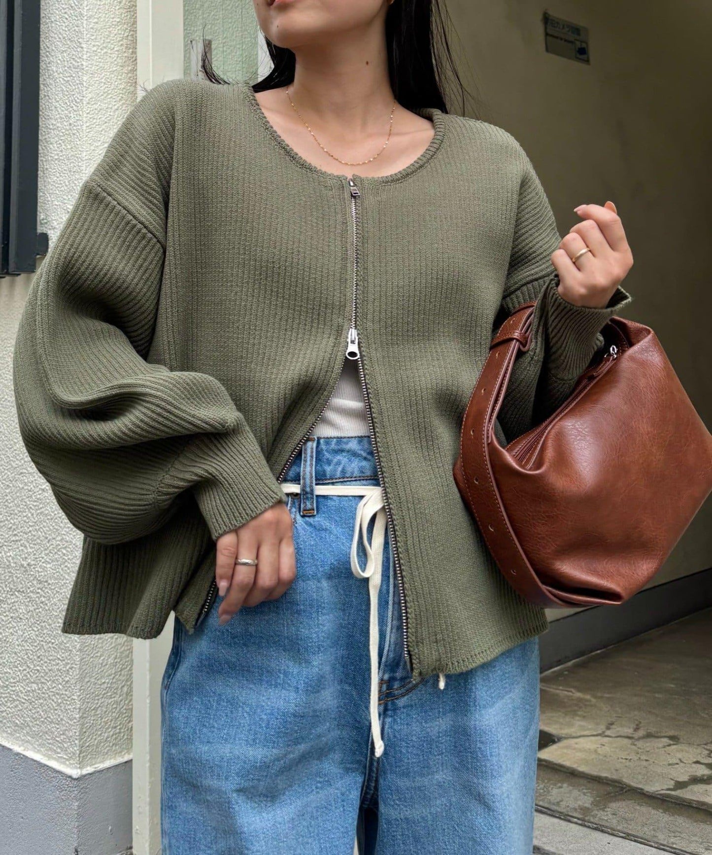 W彈力雙拉鍊針織開衫