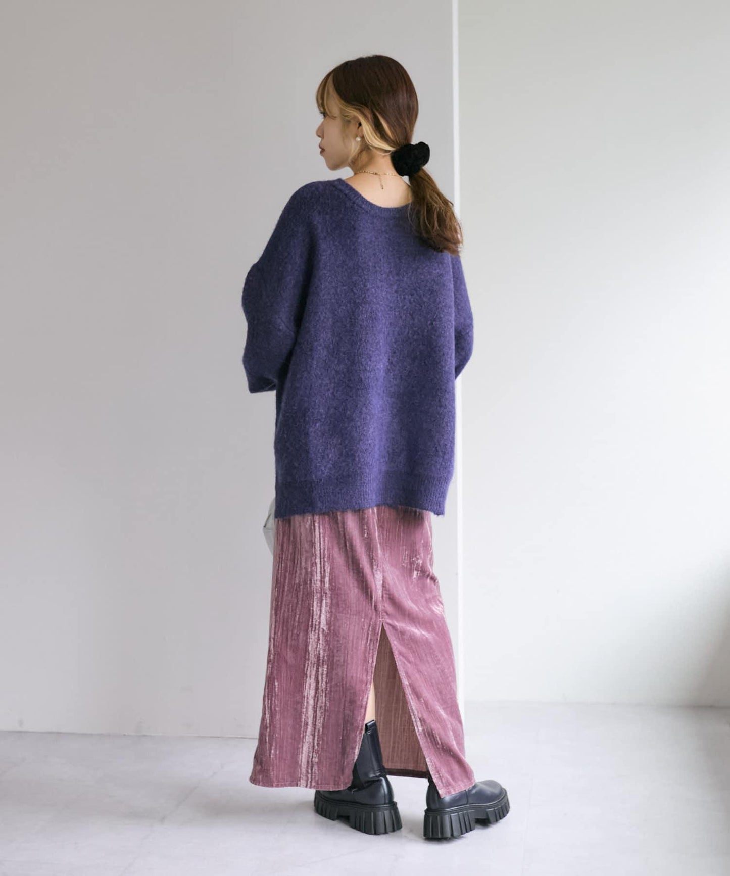 【w closet】天鵝絨直筒裙