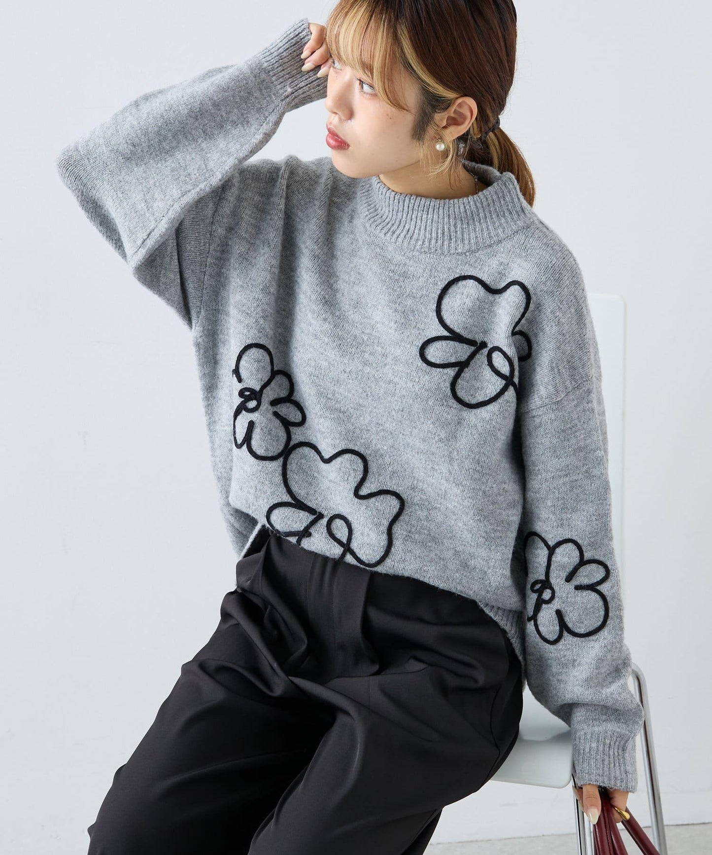 【w closet】鏤空蕾絲針織套頭衫