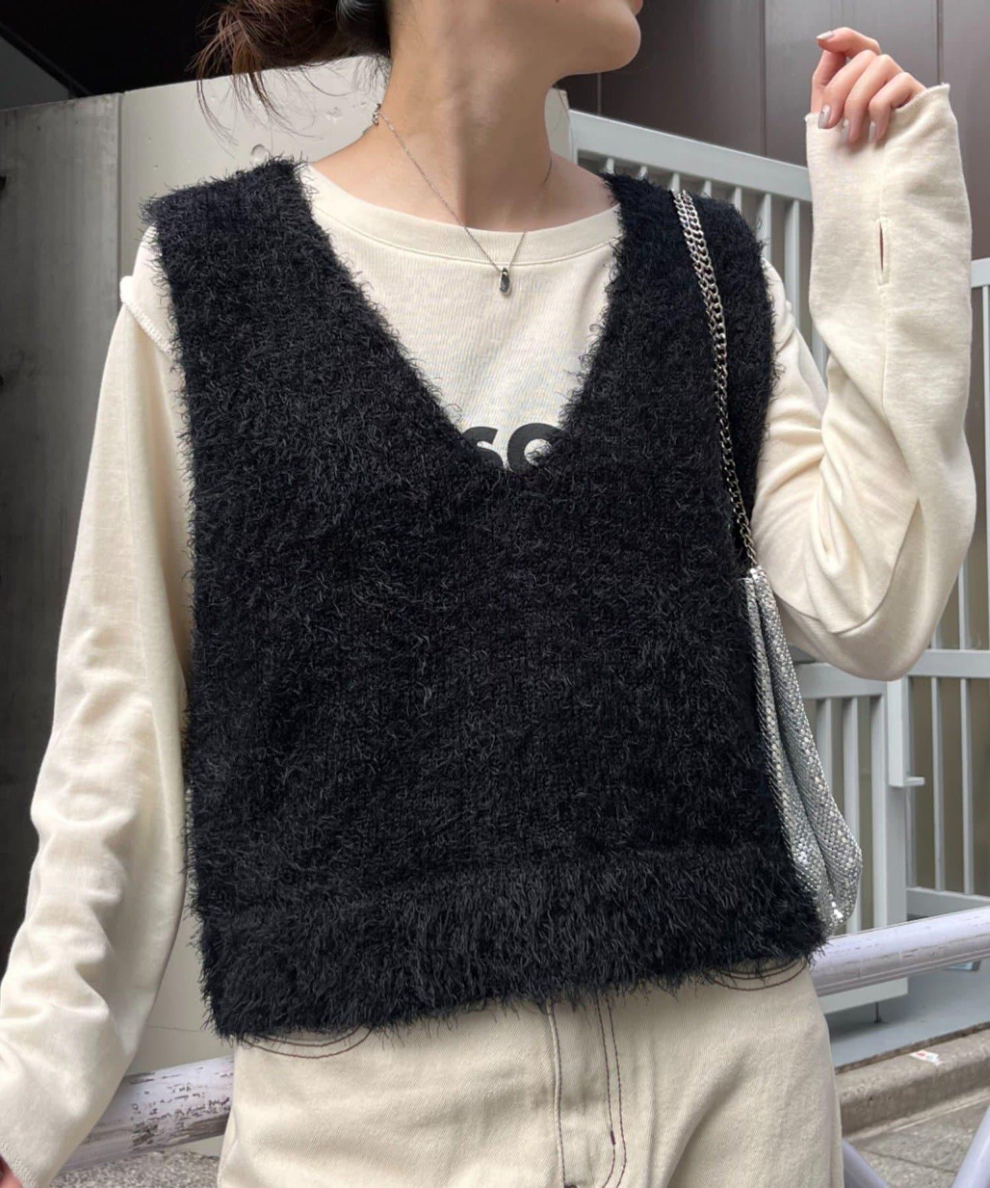 混合羽毛紗線短款背心