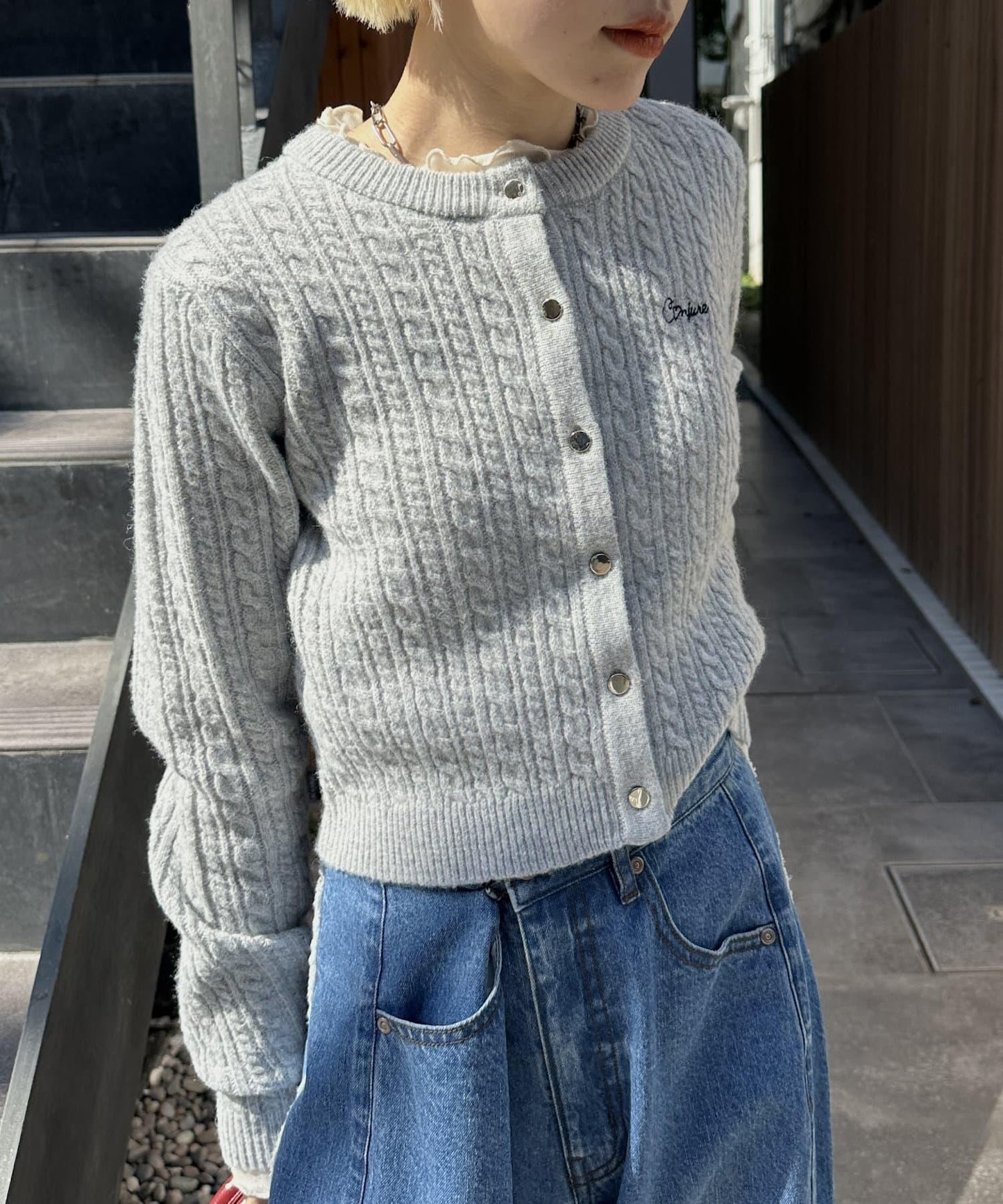 【w closet】麻花刺繡開衫