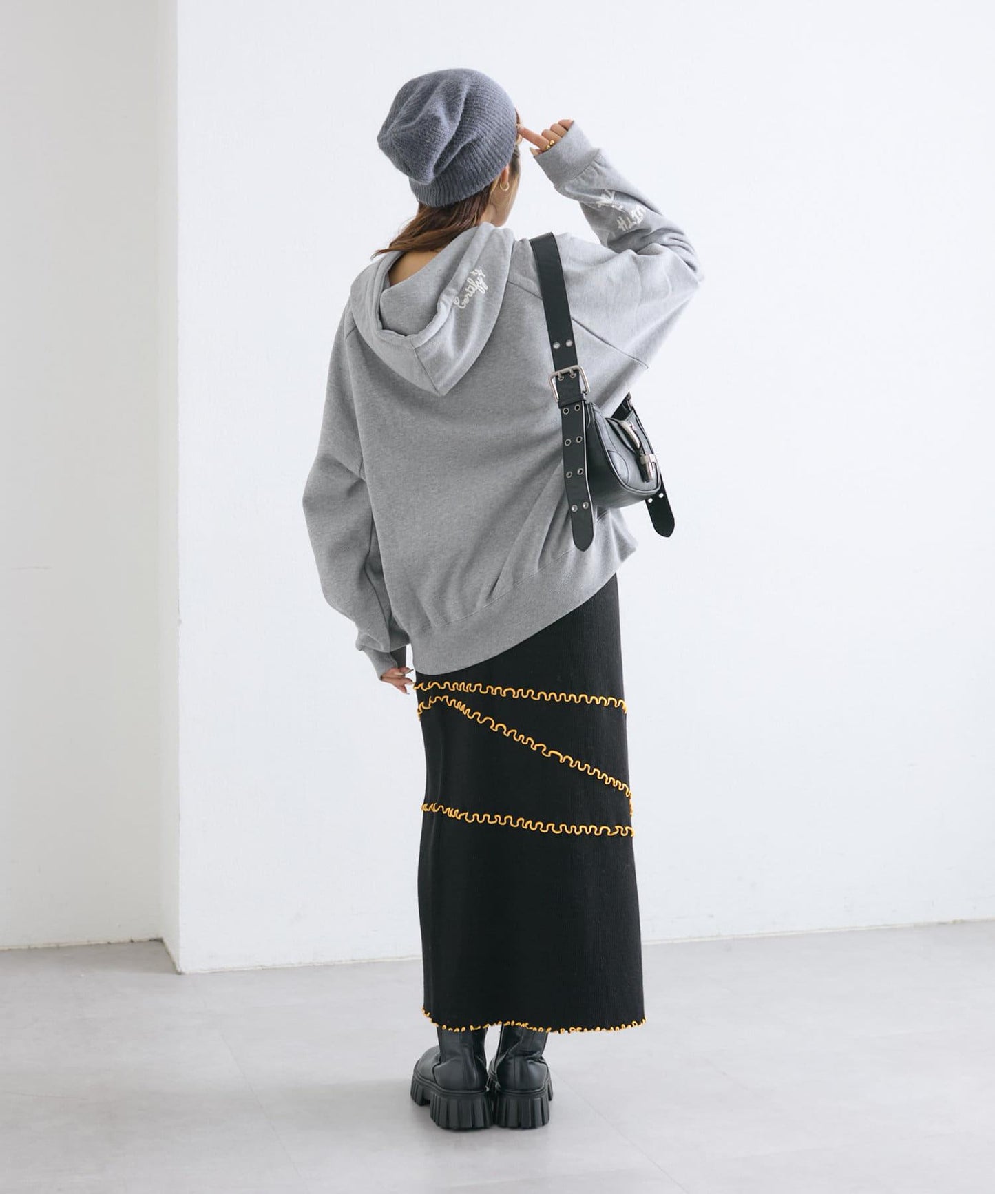 【w closet】拼色荷葉邊針織半身裙
