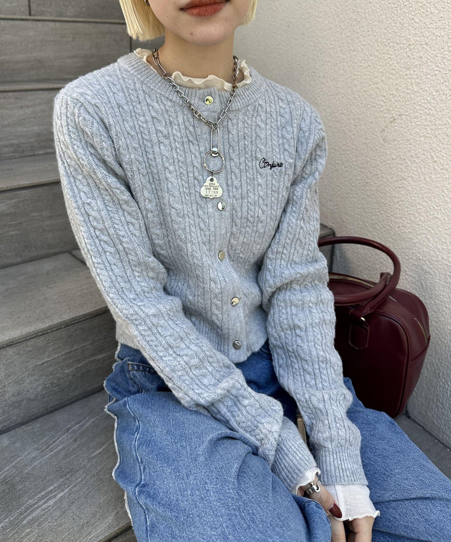 【w closet】麻花刺繡開衫