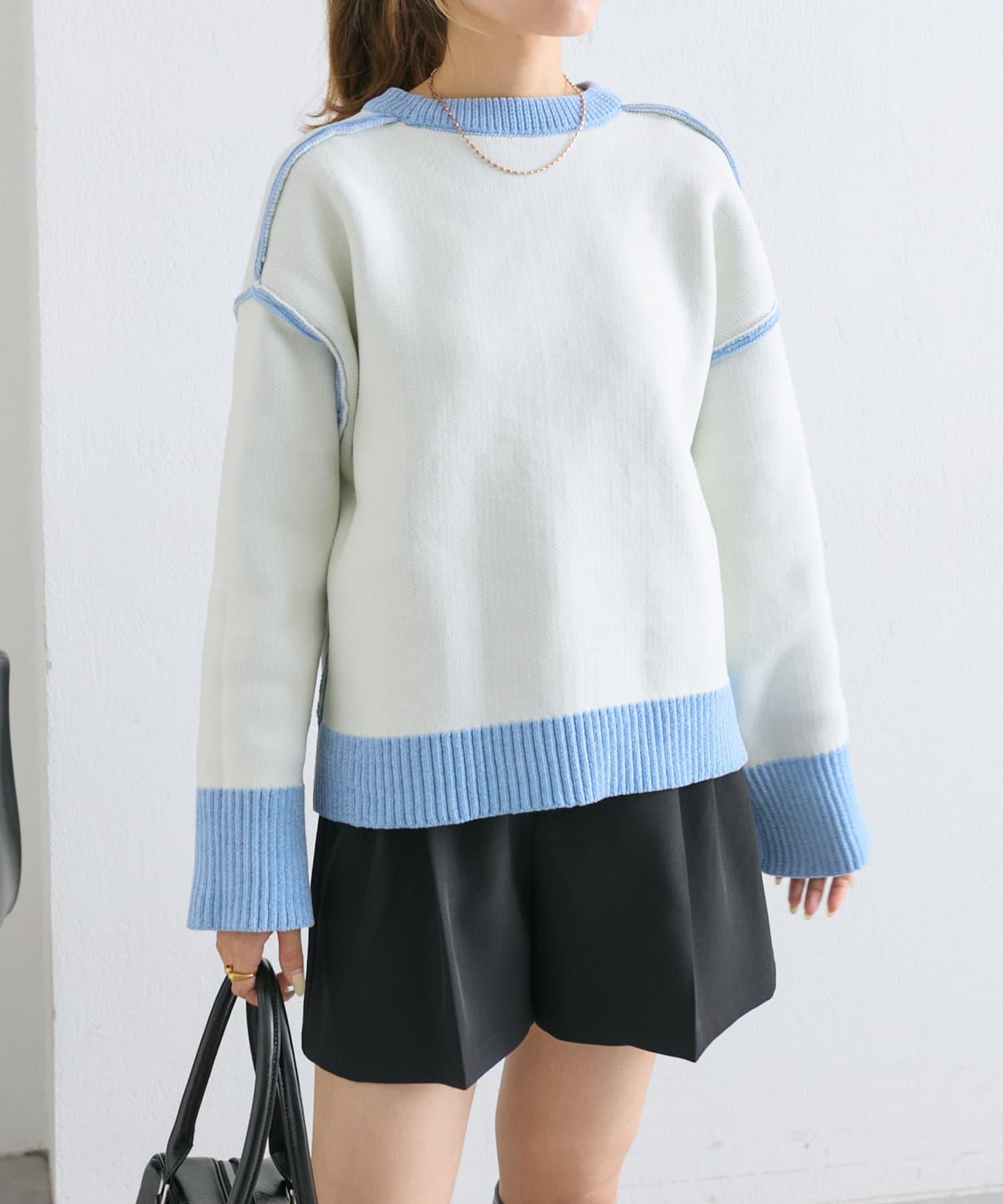 【w closet】拼色毛圈針織套頭衫