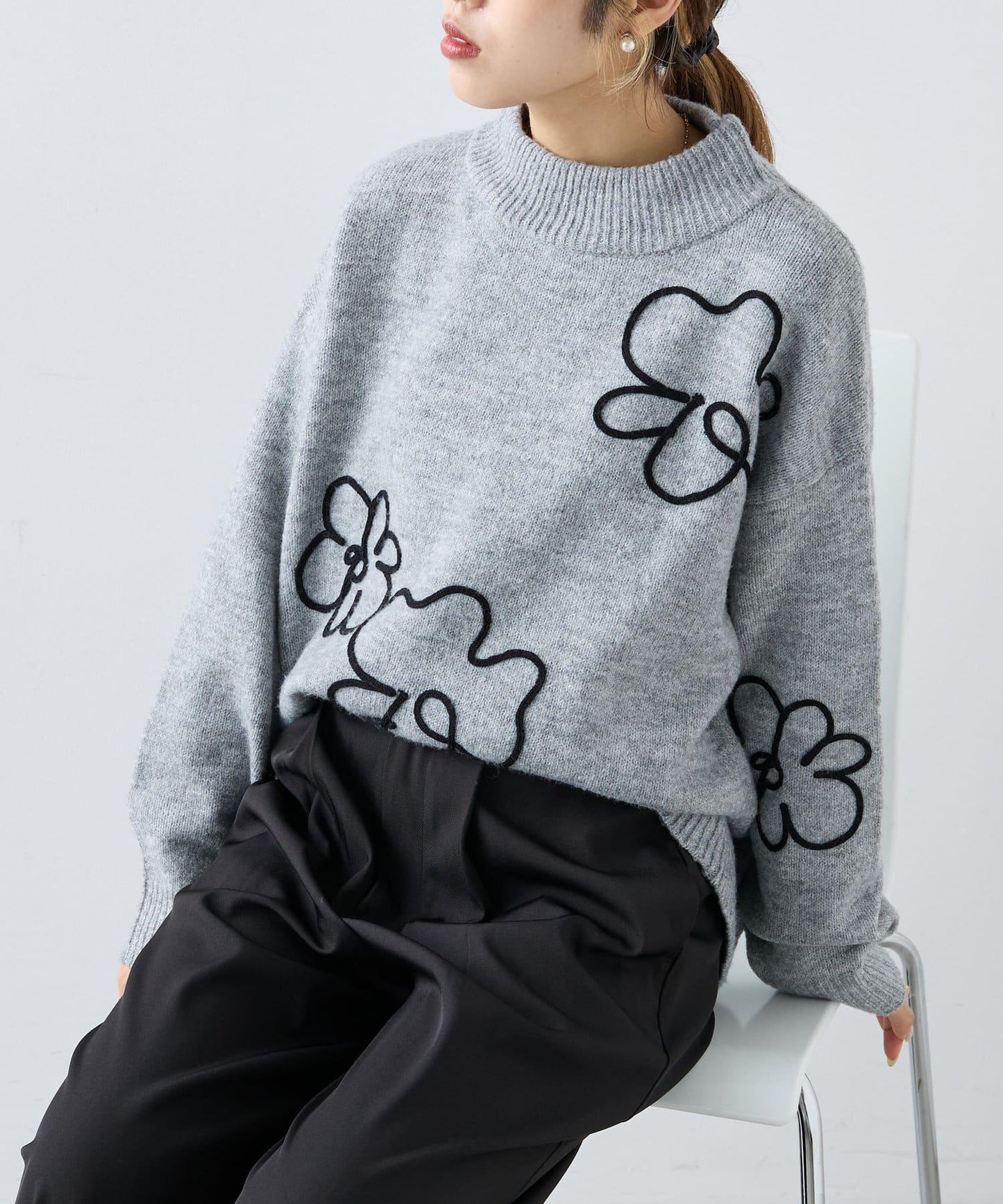 【w closet】鏤空蕾絲針織套頭衫