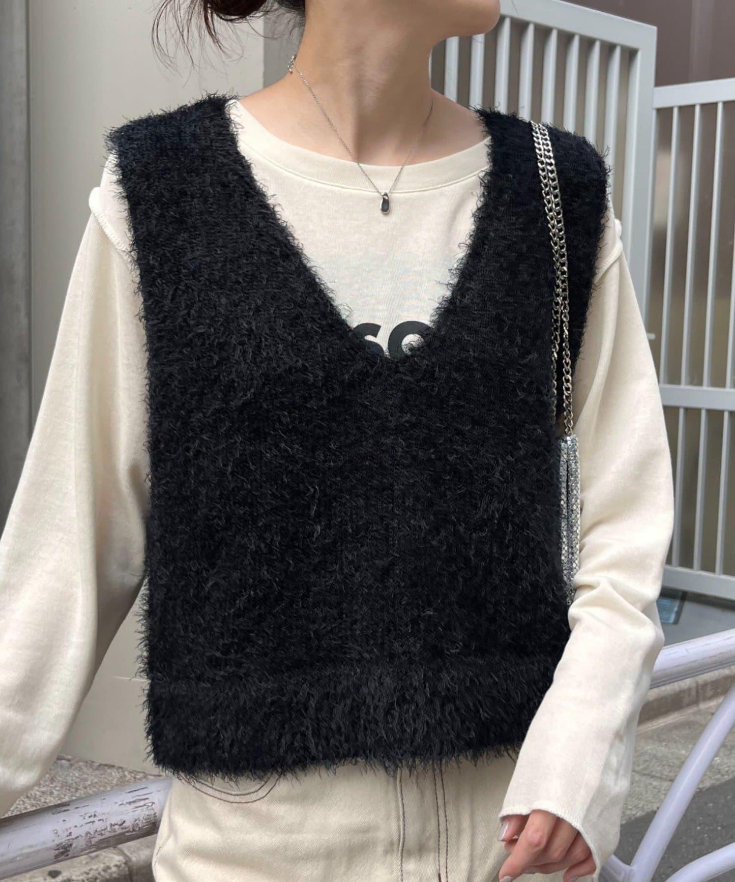 混合羽毛紗線短款背心