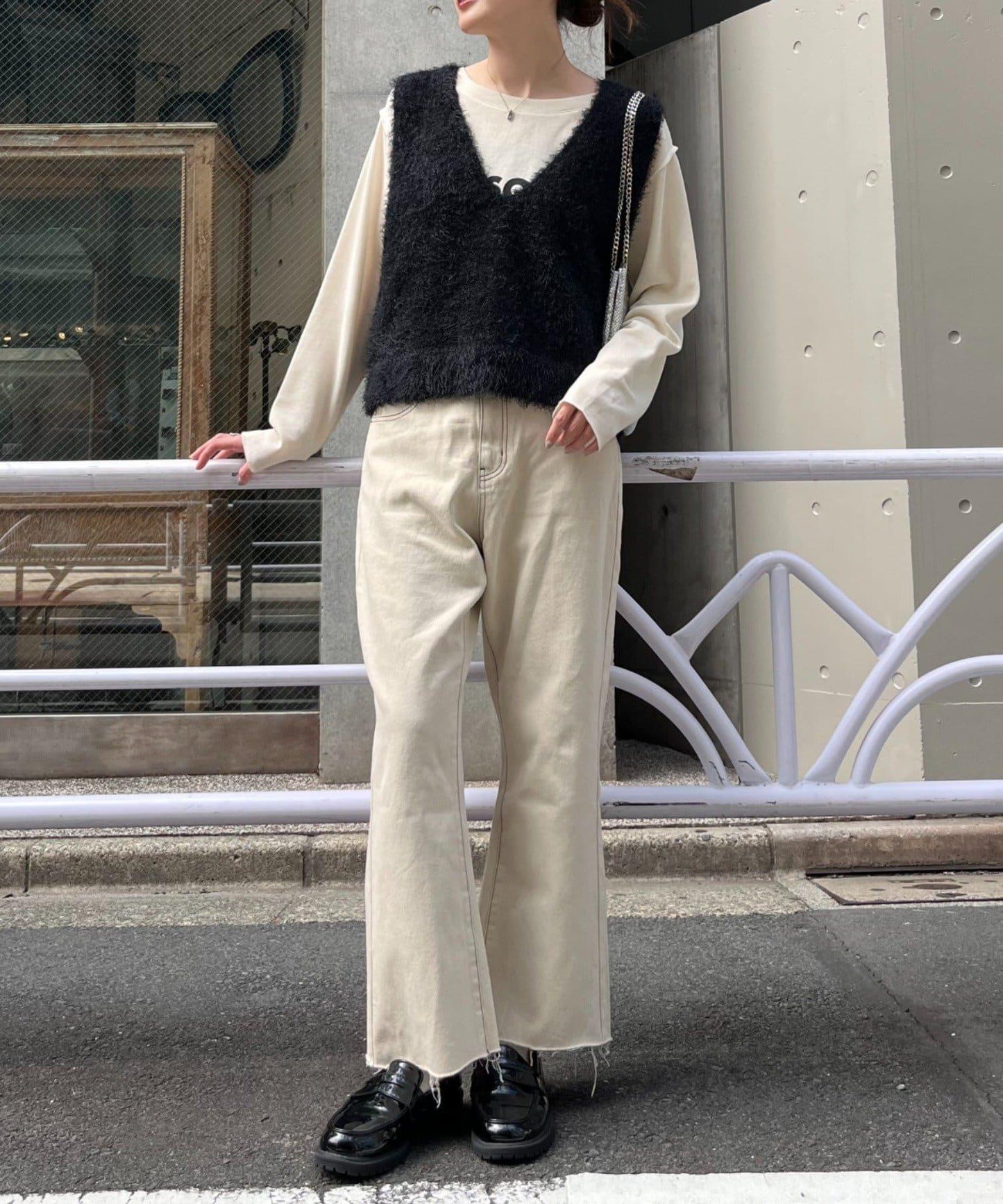 混合羽毛紗線短款背心