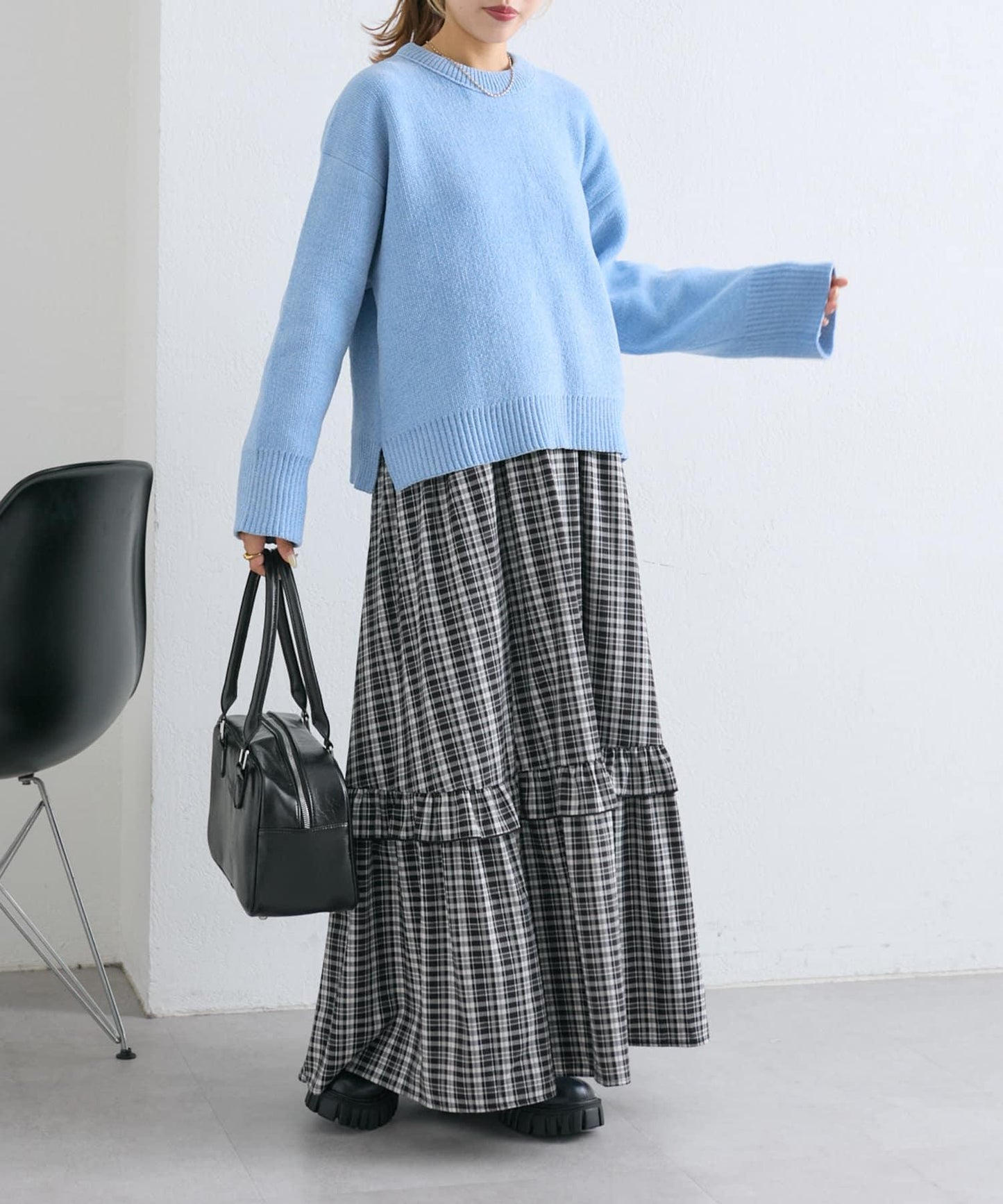 【w closet】拼色毛圈針織套頭衫