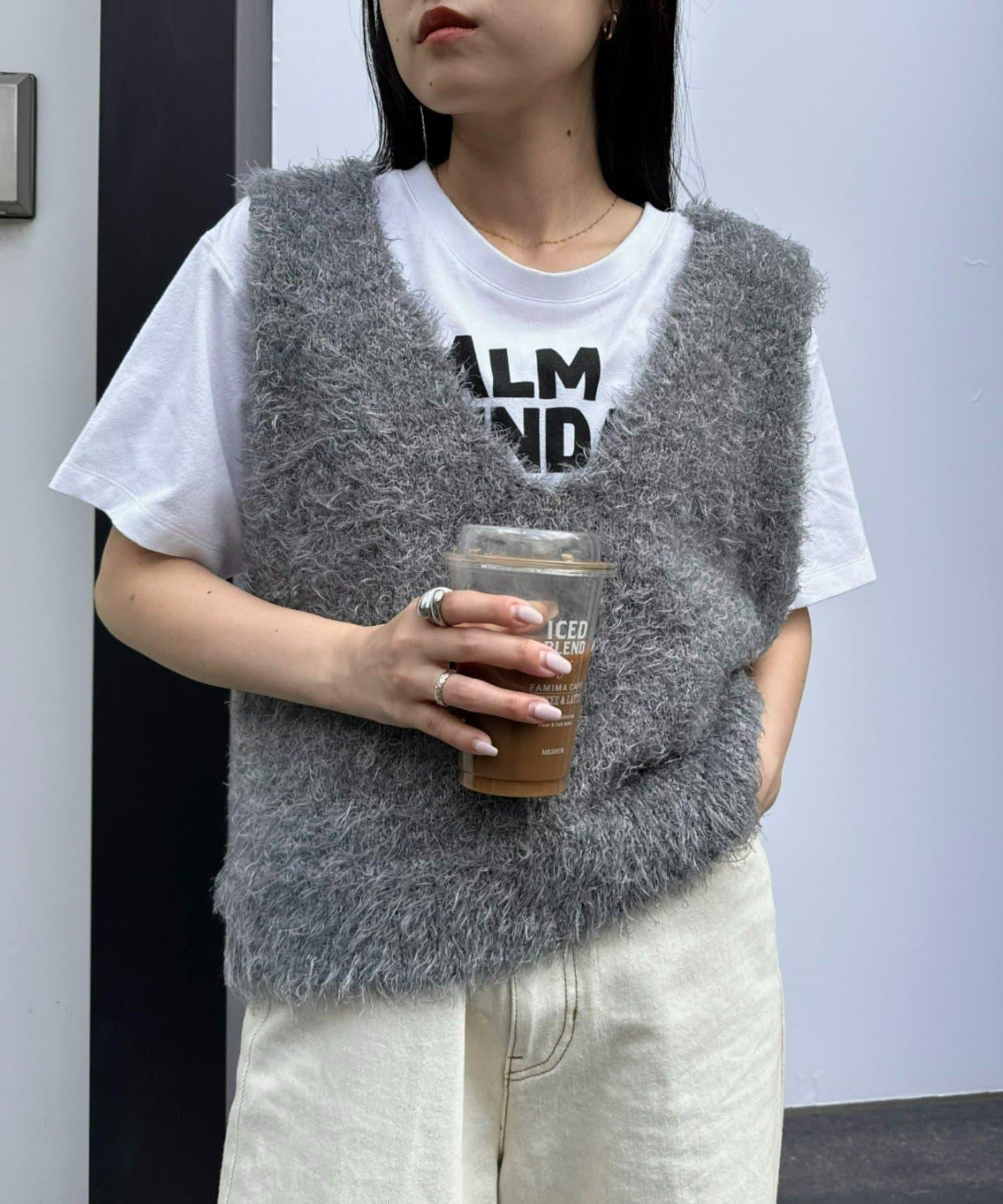 混合羽毛紗線短款背心