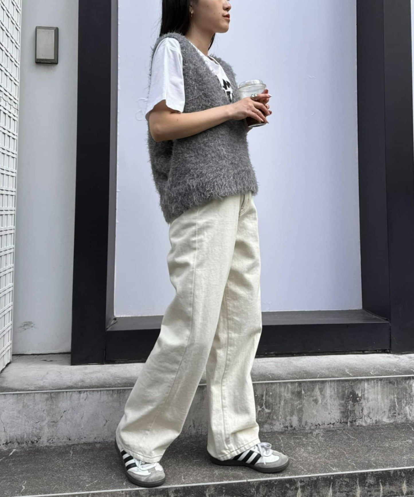 混合羽毛紗線短款背心