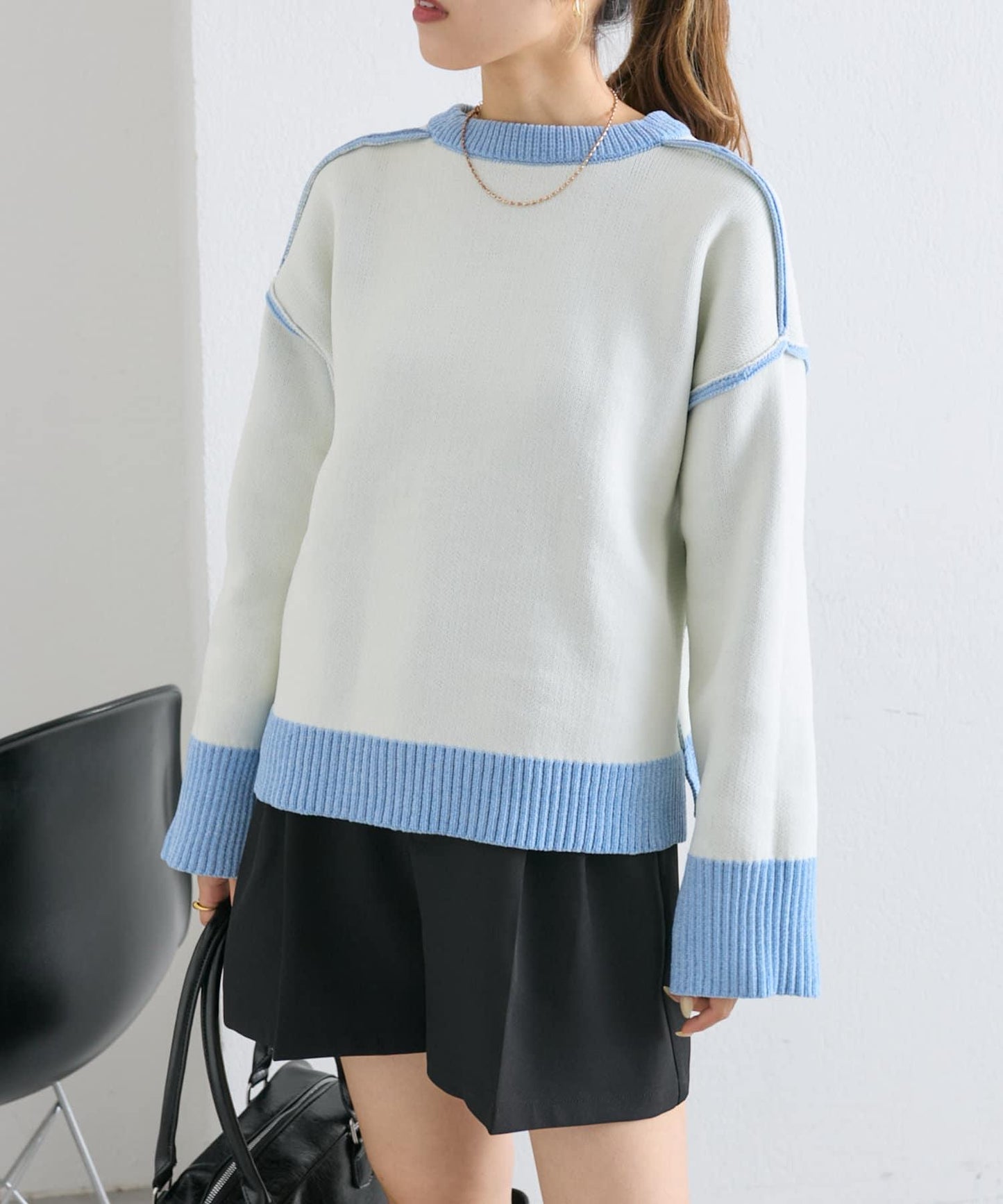 【w closet】拼色毛圈針織套頭衫