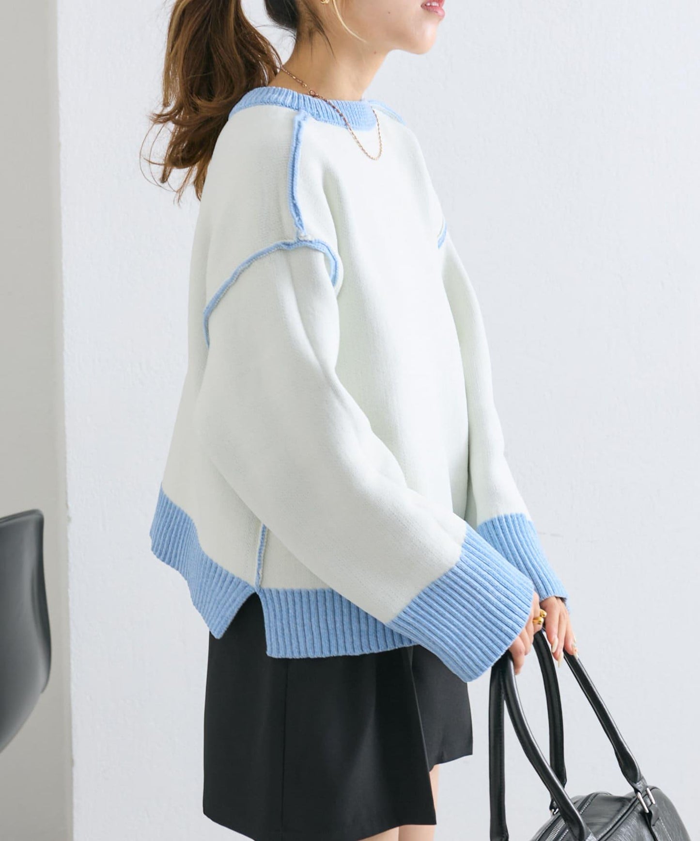 【w closet】拼色毛圈針織套頭衫