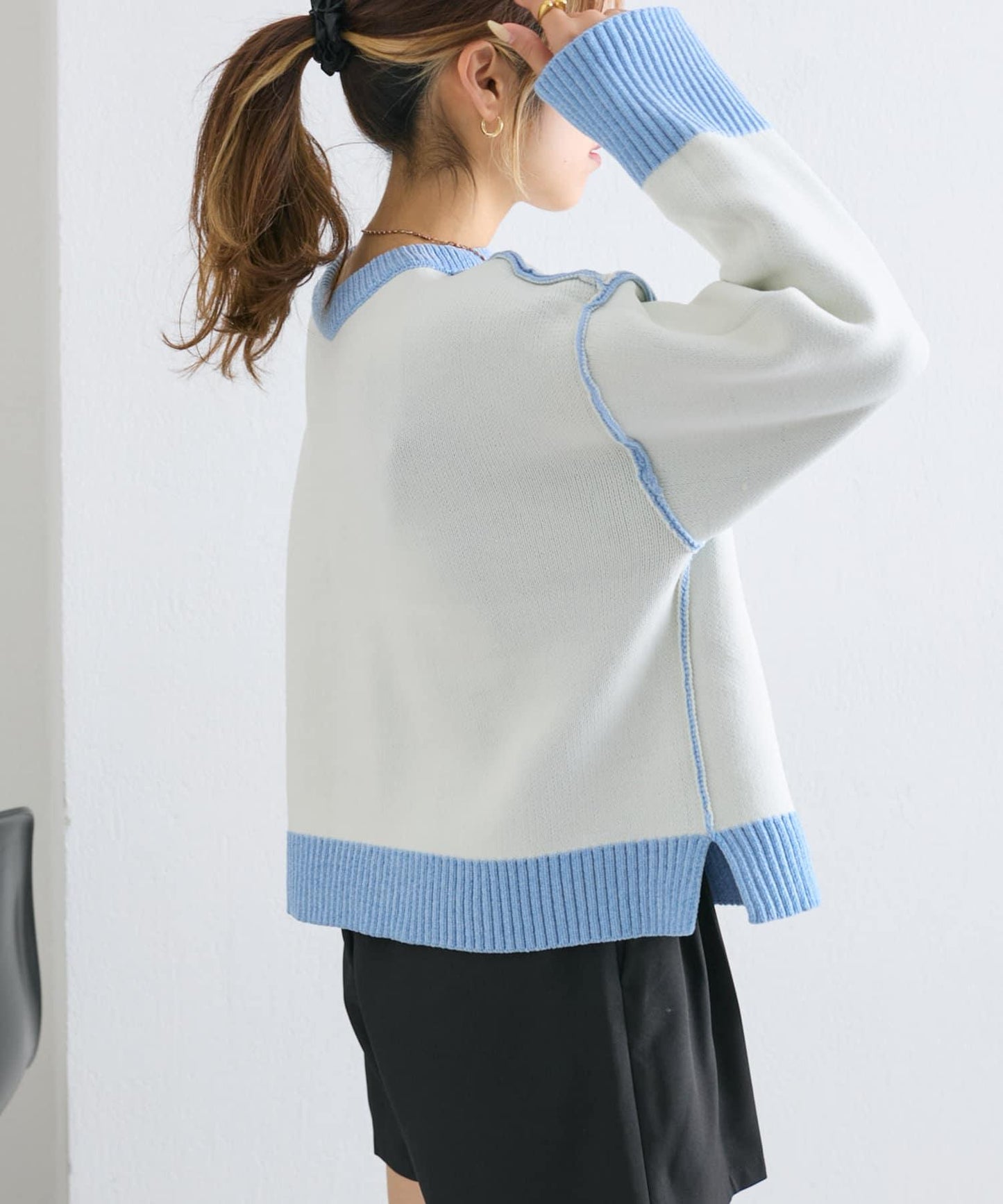 【w closet】拼色毛圈針織套頭衫
