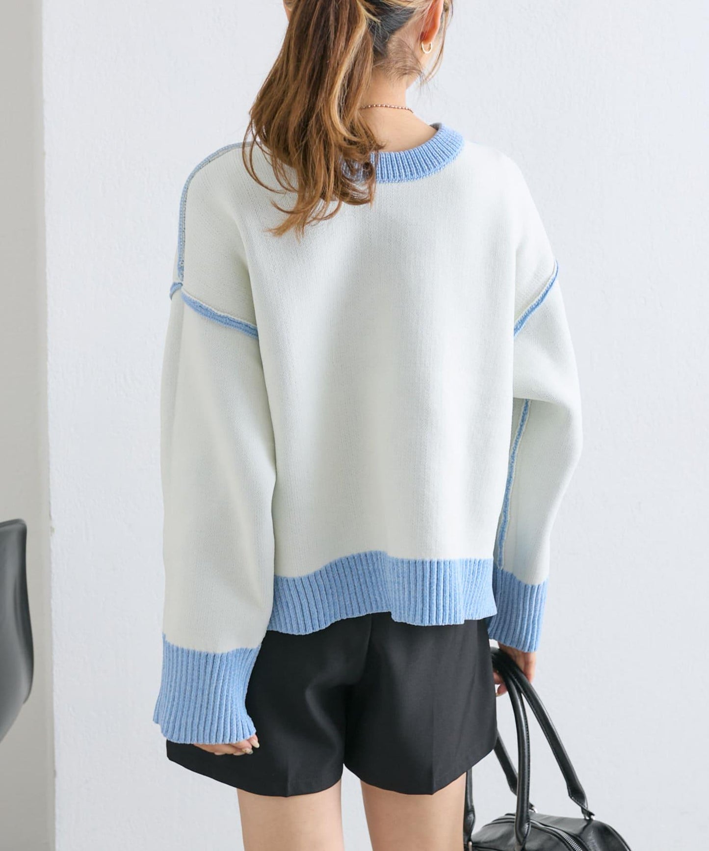 【w closet】拼色毛圈針織套頭衫