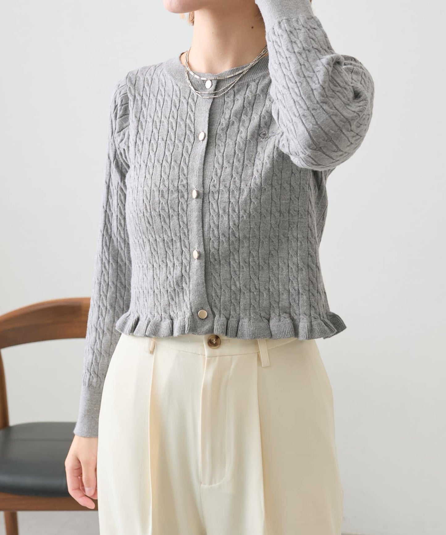 【w closet】麻花刺繡荷葉邊開衫
