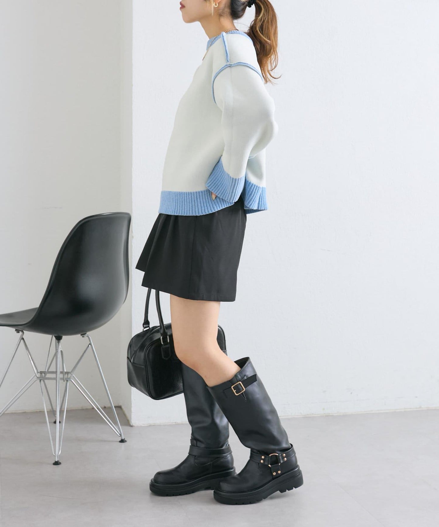 【w closet】拼色毛圈針織套頭衫