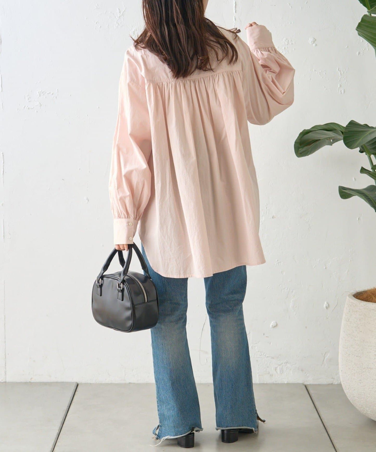 W繫帶收腰長款褶皺襯衫