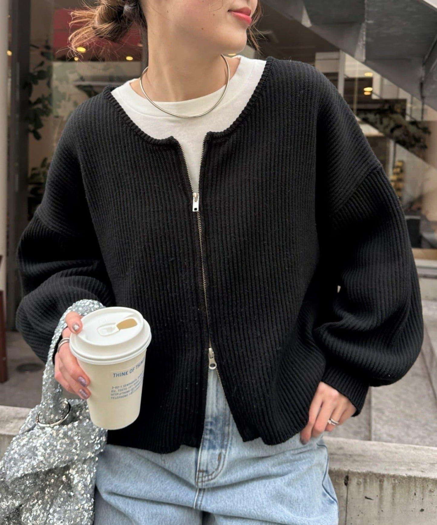 W彈力雙拉鍊針織開衫