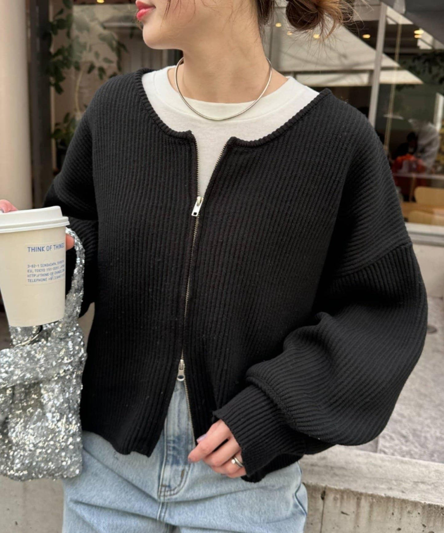 W彈力雙拉鍊針織開衫