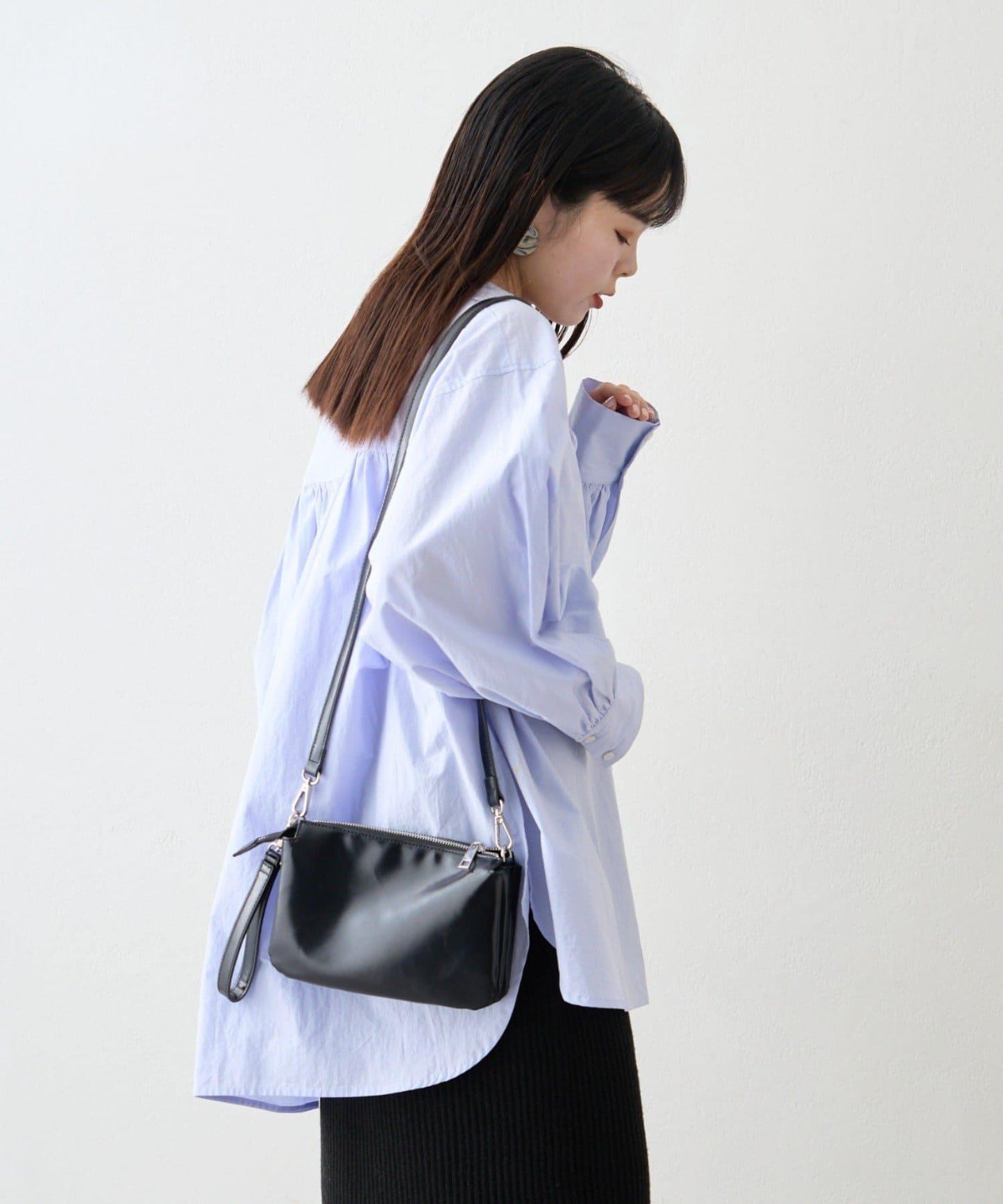 W繫帶收腰長款褶皺襯衫