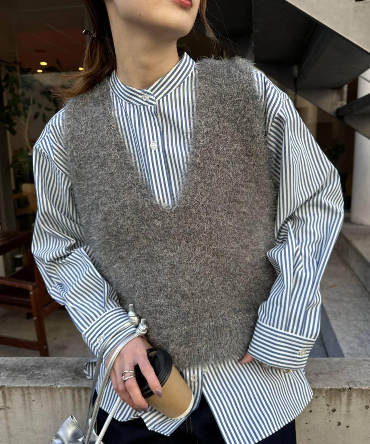 混合羽毛紗線短款背心