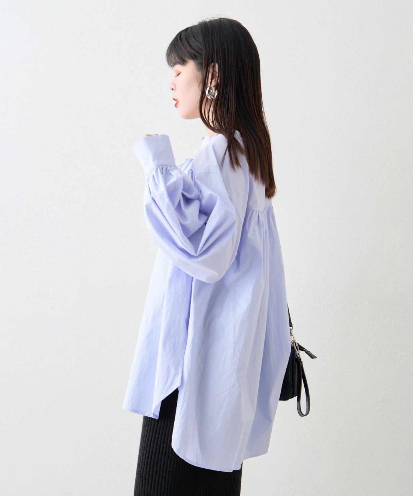 W繫帶收腰長款褶皺襯衫