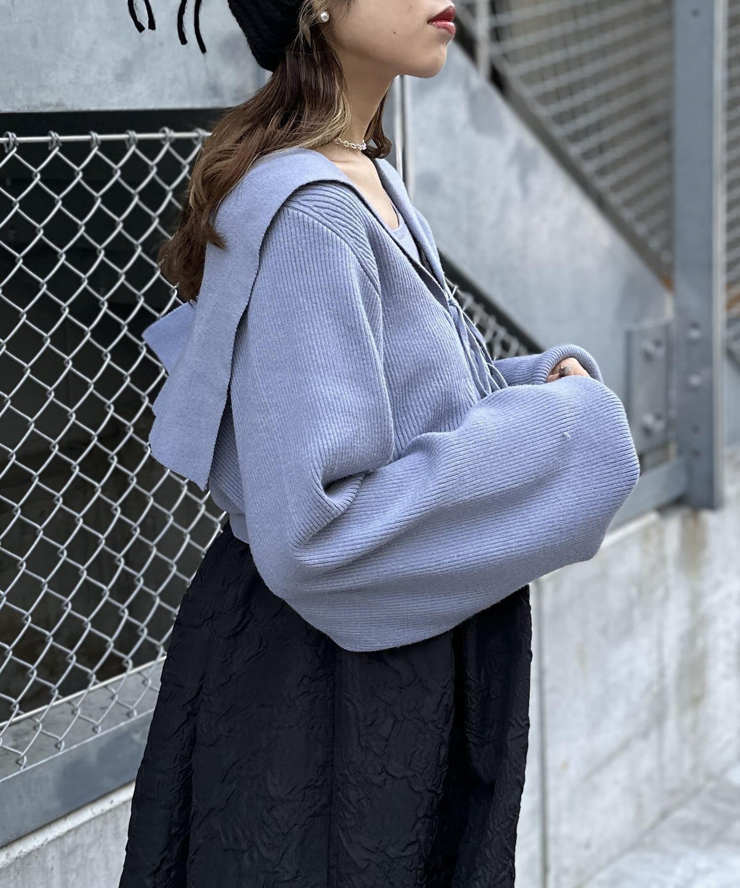 【w closet】水手領針織開衫吊帶套裝