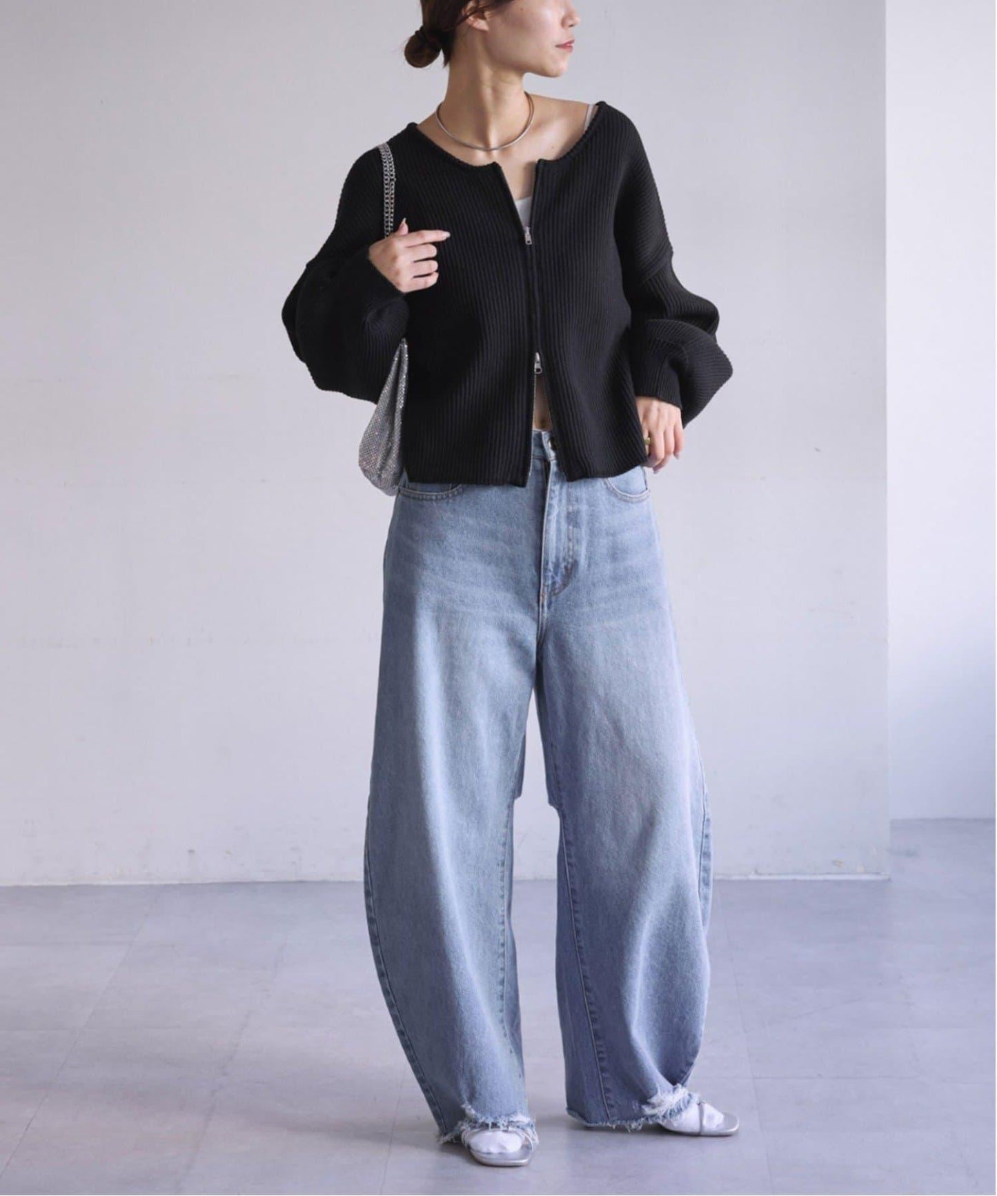 W彈力雙拉鍊針織開衫