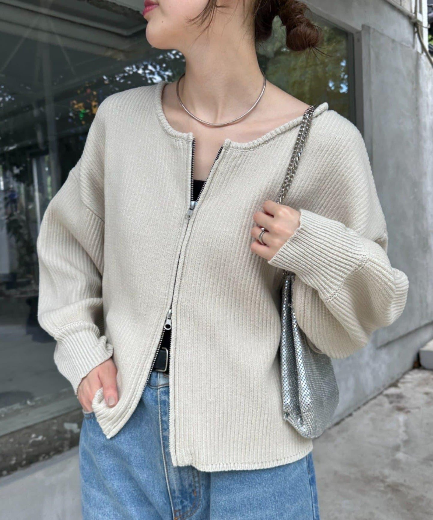 W彈力雙拉鍊針織開衫