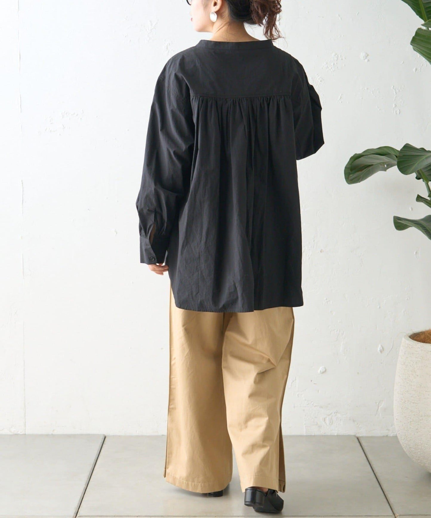 W繫帶收腰長款褶皺襯衫