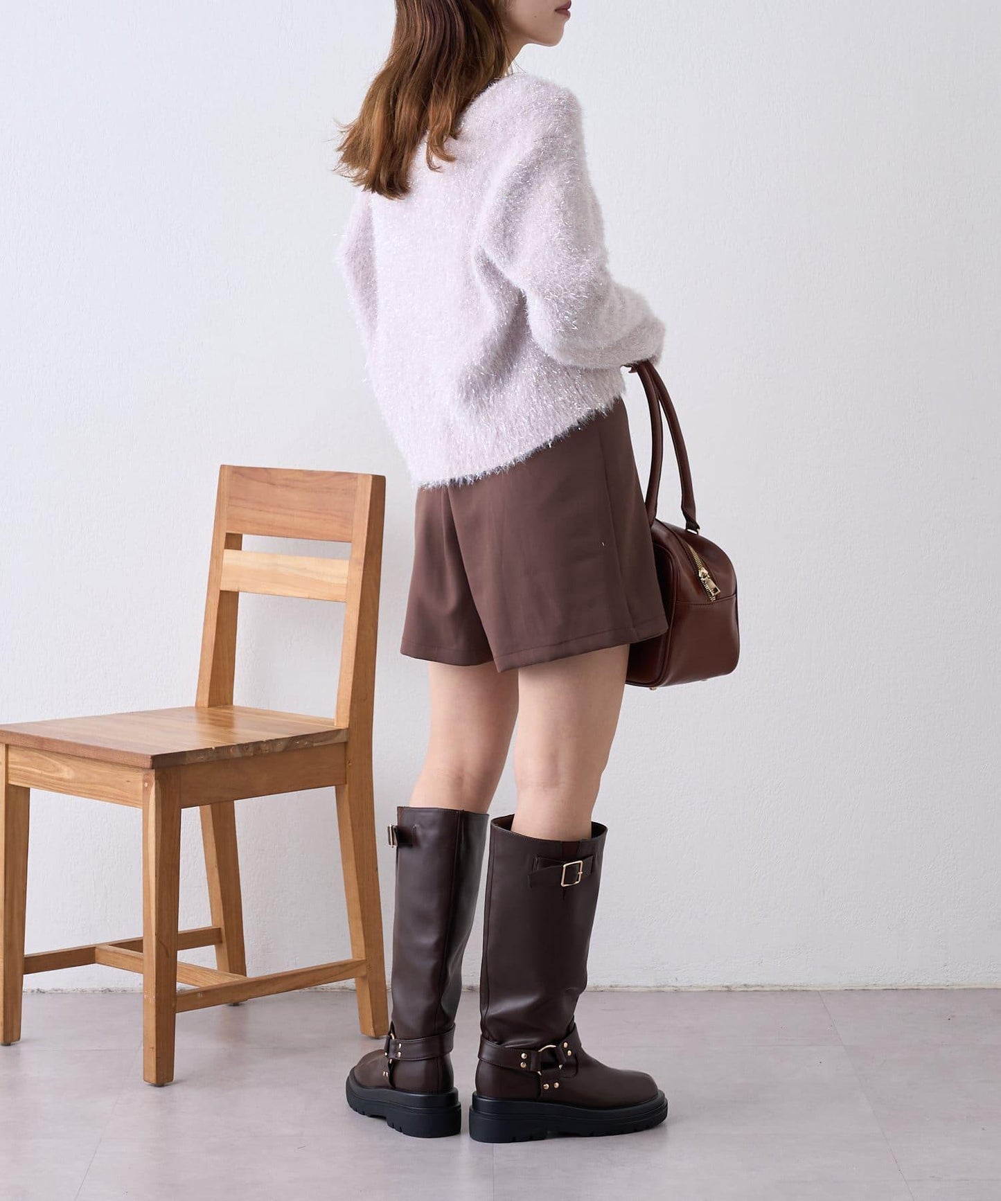 【w closet】亮絲羽毛開衫套裝