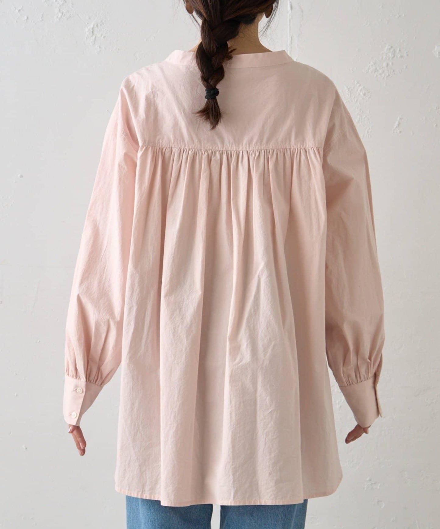 W繫帶收腰長款褶皺襯衫