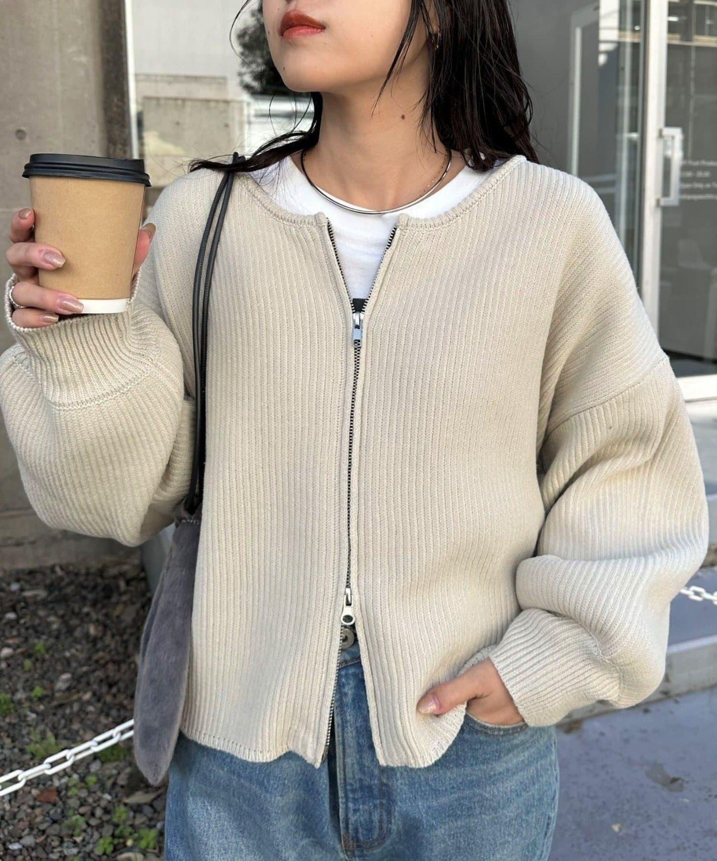 W彈力雙拉鍊針織開衫