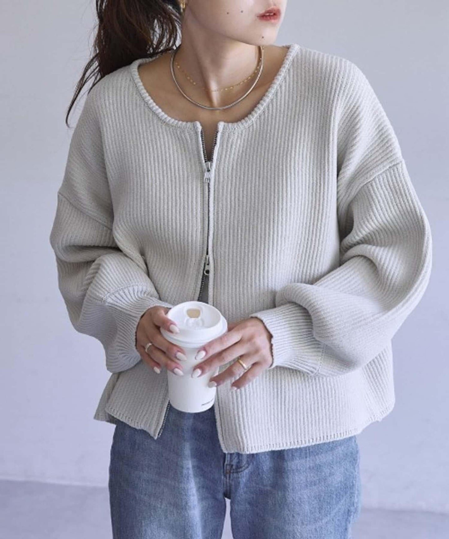 W彈力雙拉鍊針織開衫