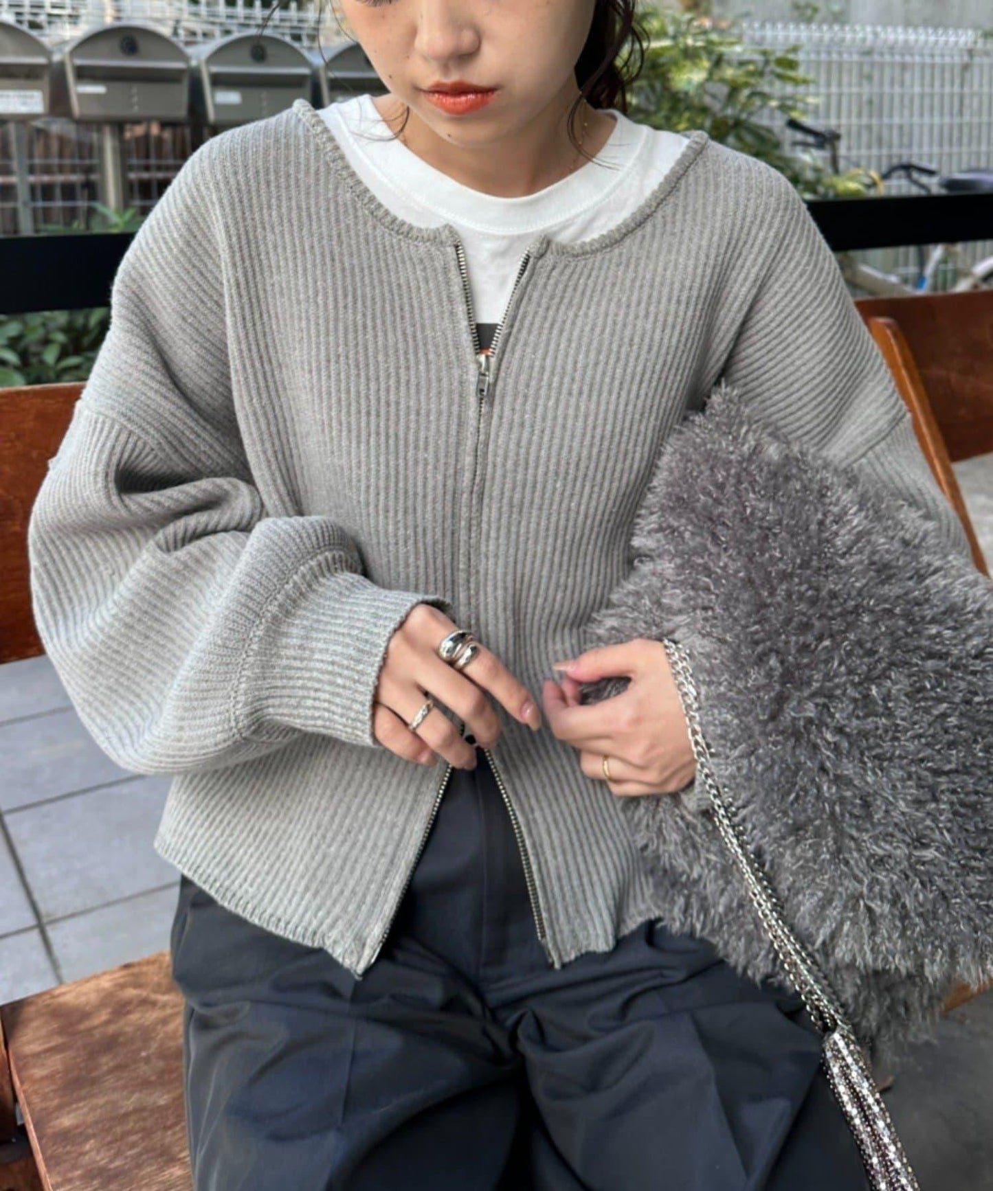 W彈力雙拉鍊針織開衫