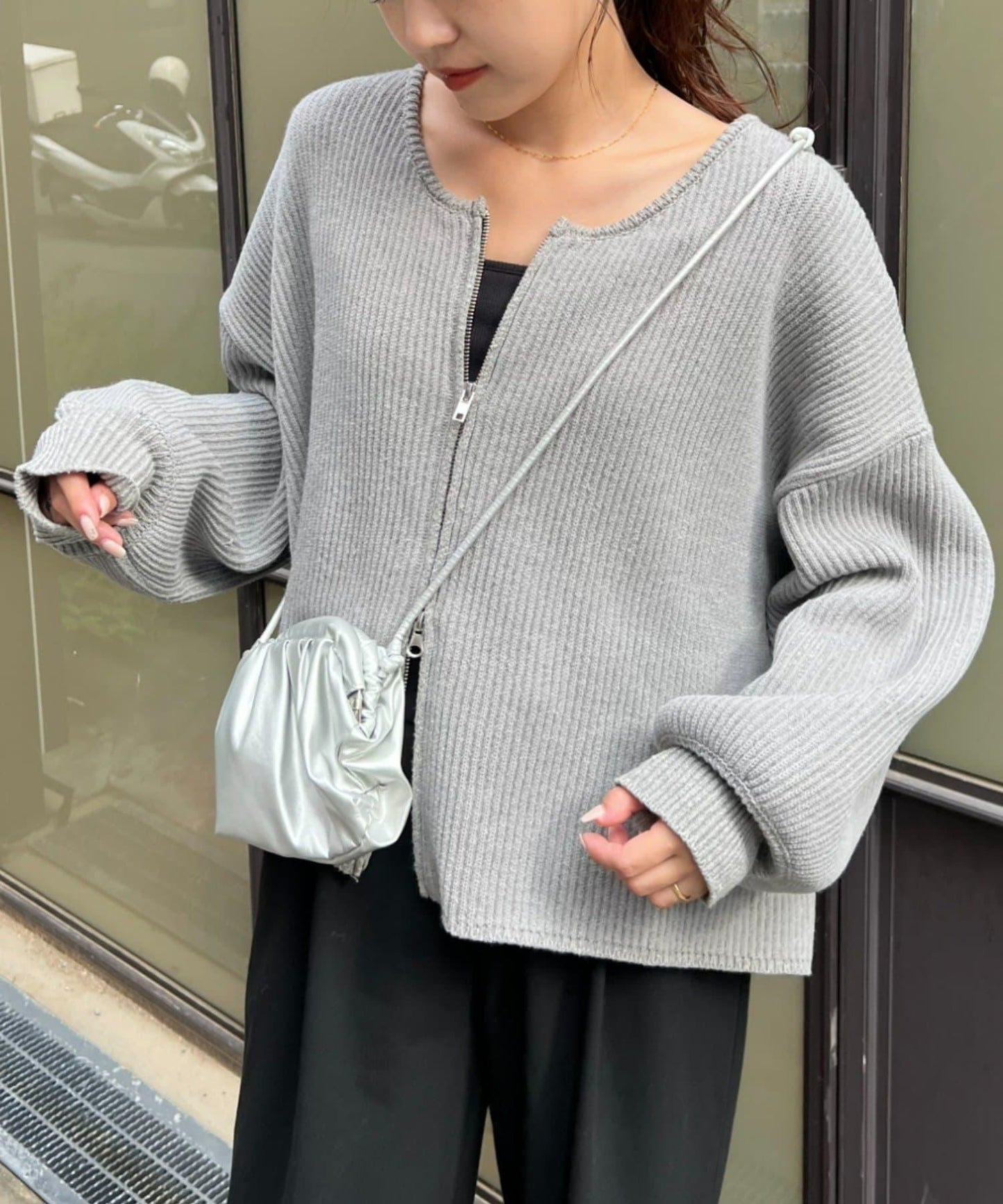 W彈力雙拉鍊針織開衫