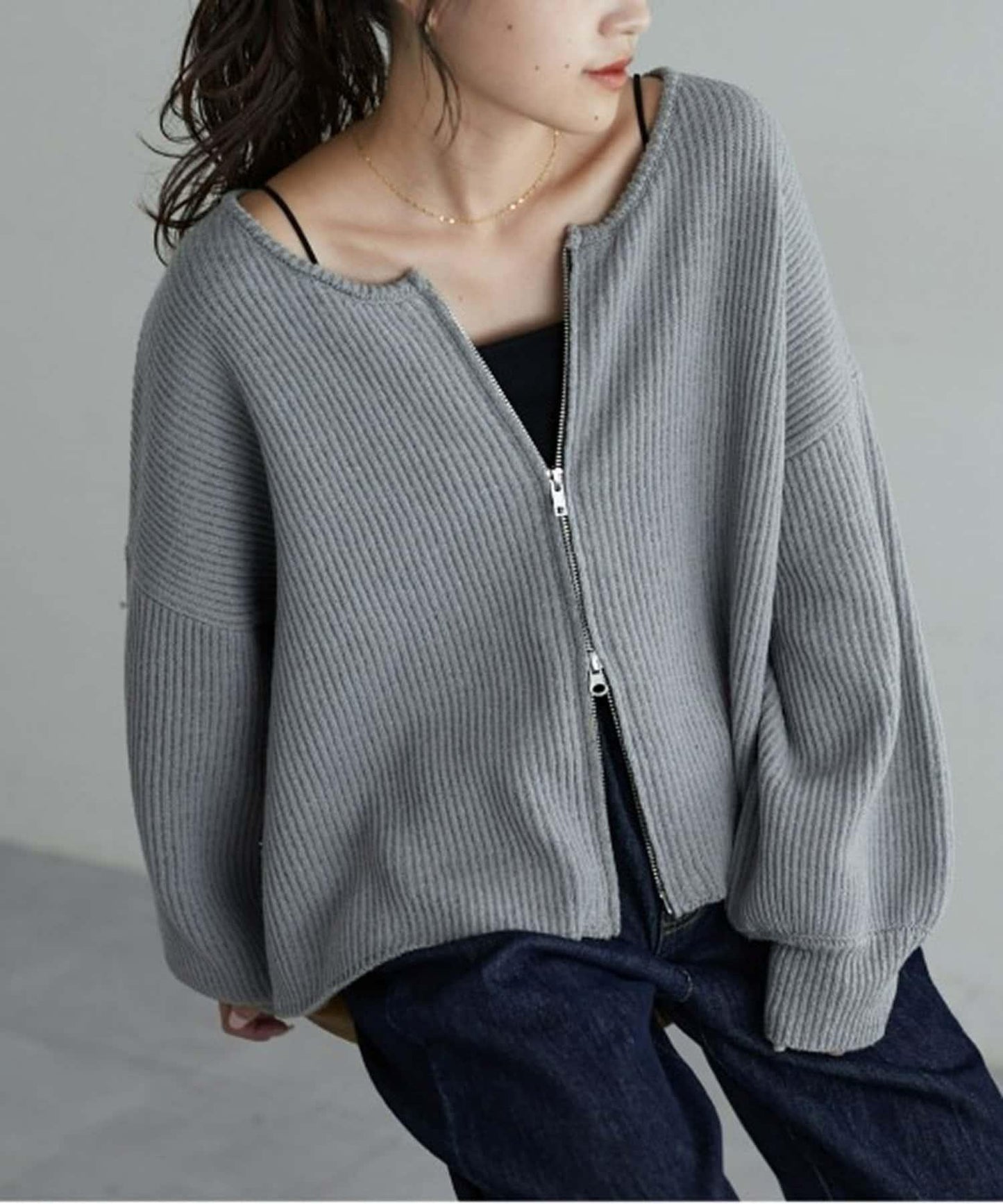 W彈力雙拉鍊針織開衫