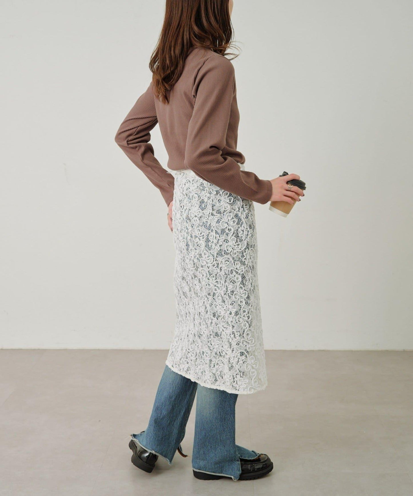 W不對稱領口羅紋長袖T恤