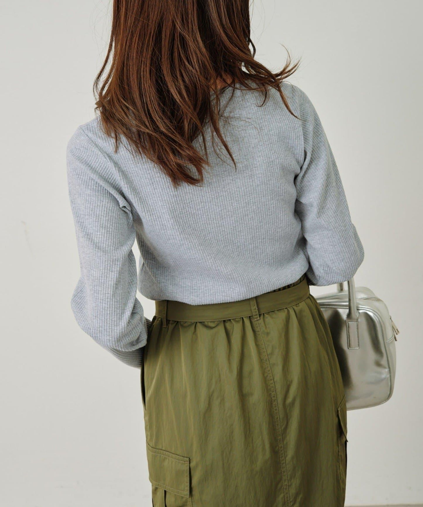 W不對稱領口羅紋長袖T恤