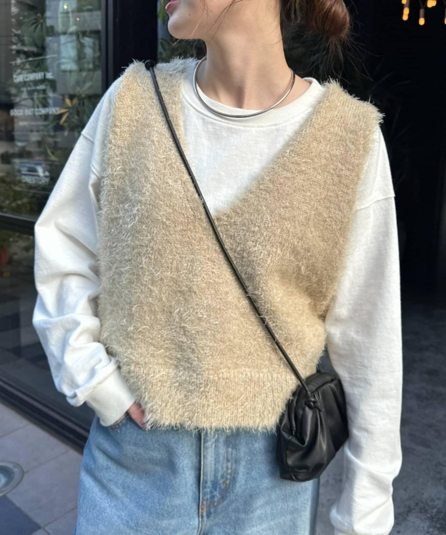 混合羽毛紗線短款背心