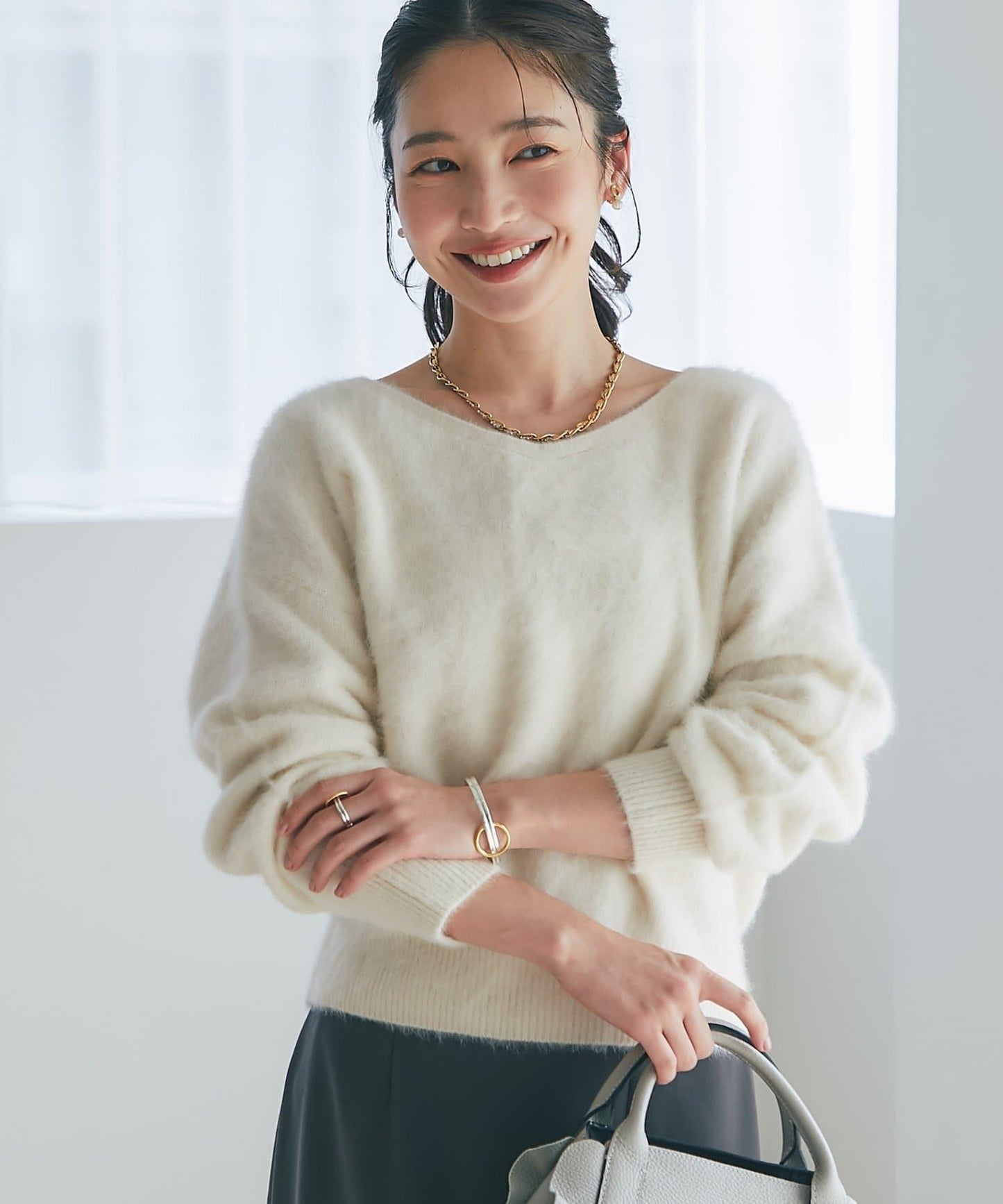 【最強美人感】羊毛羊絨混紡前後兩穿針織衫