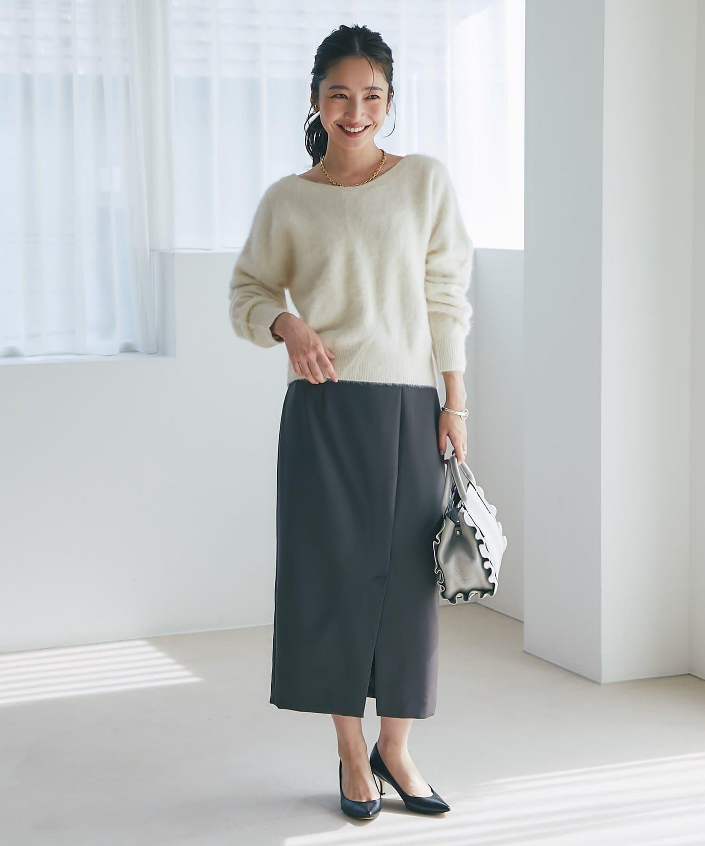 【最強美人感】羊毛羊絨混紡前後兩穿針織衫