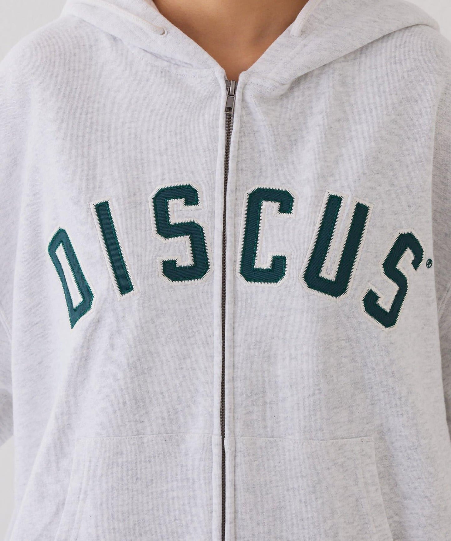【DISCUS】標誌刺繡加絨全拉鍊連帽衛衣