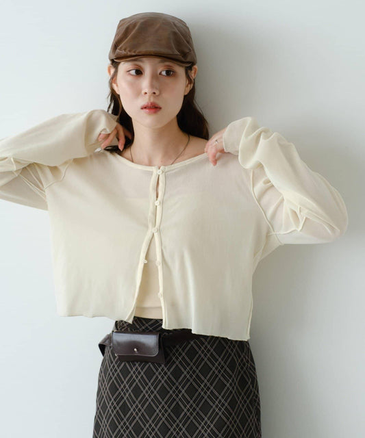 【2025秋冬】天鵝絨網紗兩穿開衫