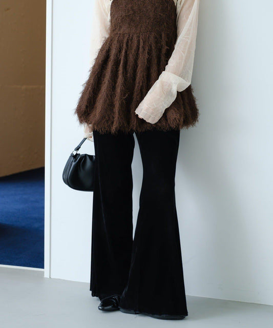 【2025秋冬/小個子尺碼/兩種尺碼可選】天鵝絨網紗長褲