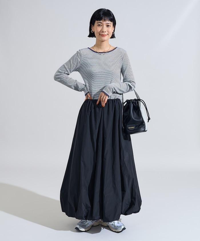 貝殼褶皺羅紋條紋長袖T恤