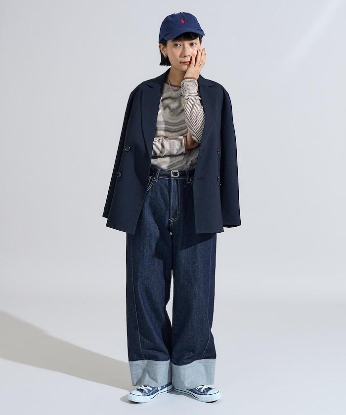 貝殼褶皺羅紋條紋長袖T恤