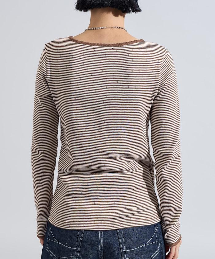 貝殼褶皺羅紋條紋長袖T恤