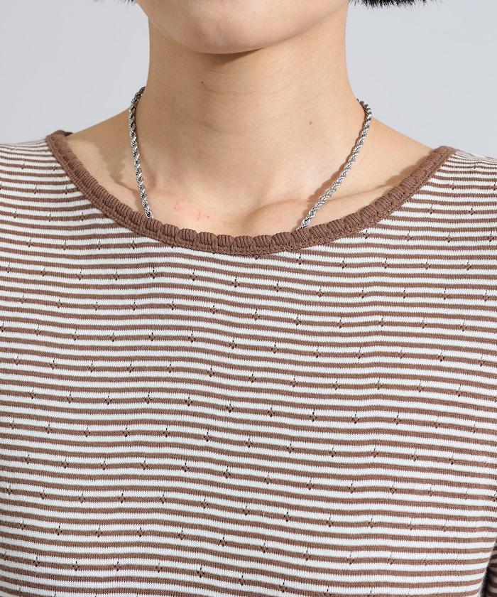 貝殼褶皺羅紋條紋長袖T恤