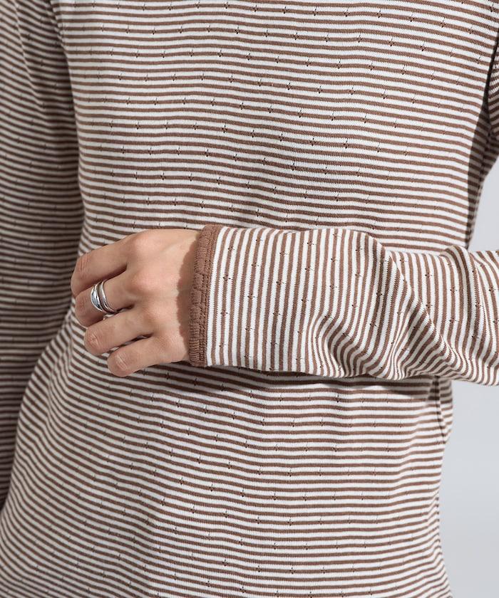 貝殼褶皺羅紋條紋長袖T恤